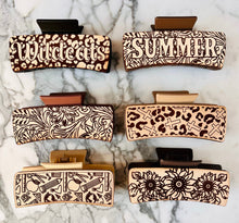 Load image into Gallery viewer, Leather Engraved Hair Claw Clips