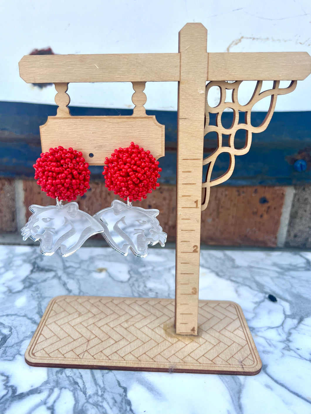 Cougar Mascot Seed Bead Earrings