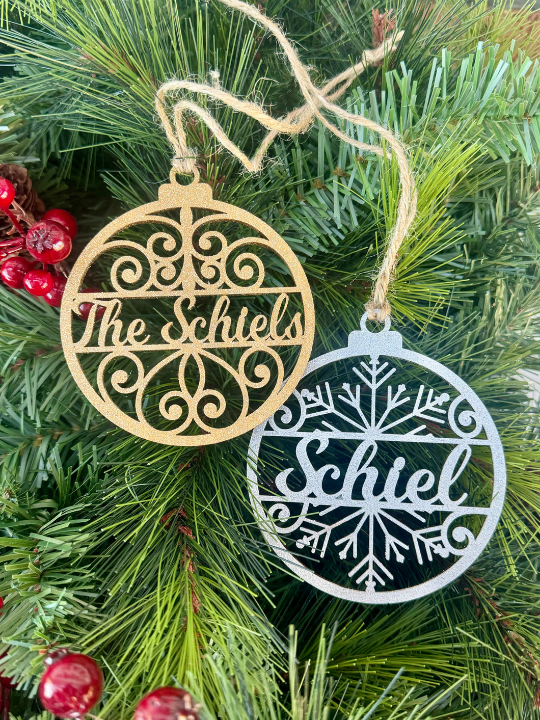 Scrolled Family Name Ornament