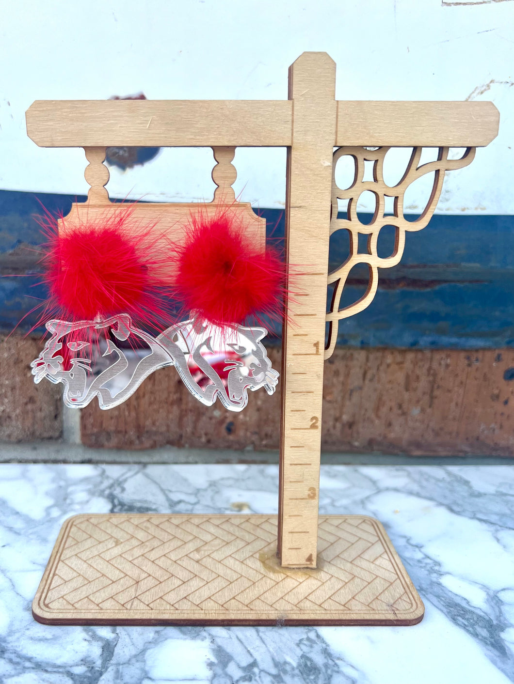 Cougar Mascot Poof Earrings