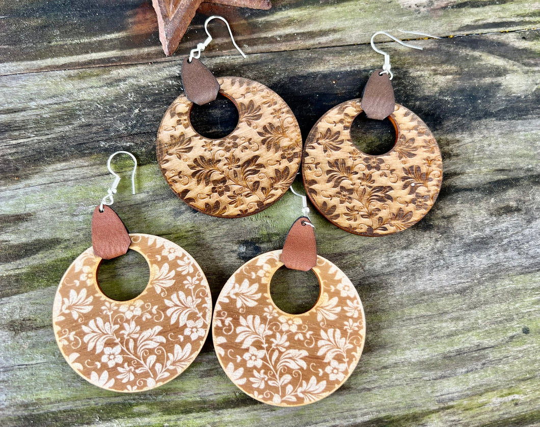 Floral & Leather Abstract Dangles